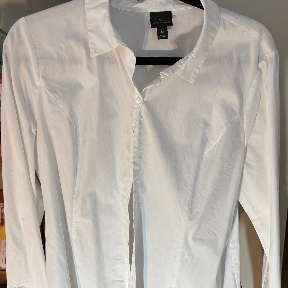 Worthington Button Down Long Sleeve Dress Shirt White Size 18